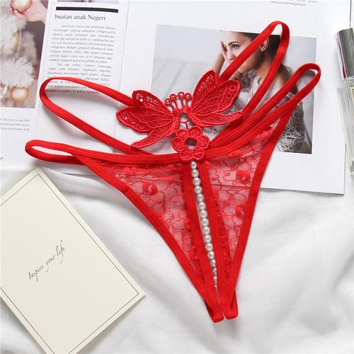 Jual G String Bikini Open Crotch Dengan Mutiara Lingerie Thong C092