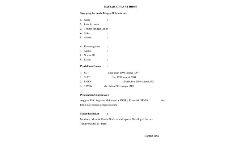 Surat Riwayat Hidup