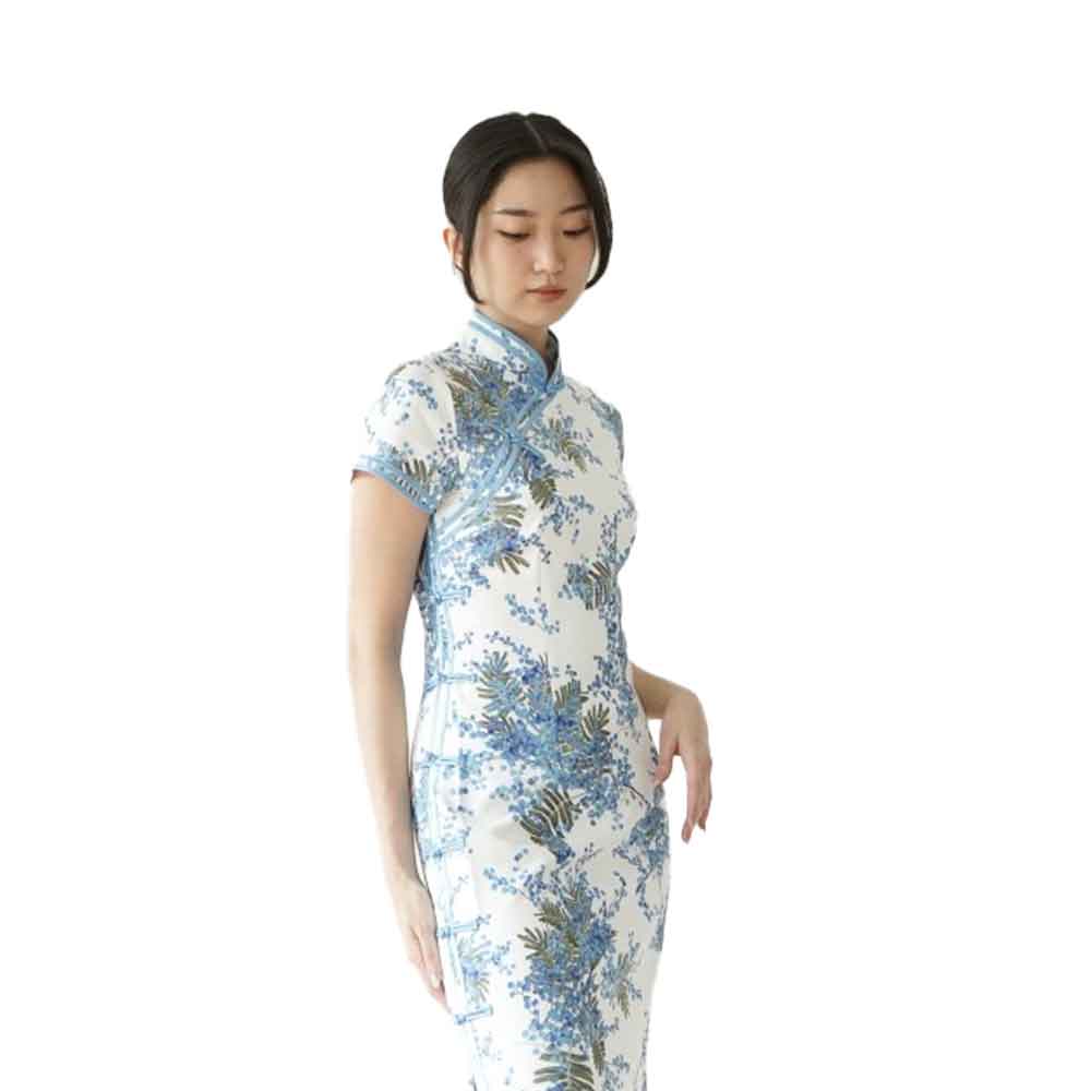 4 Very Blueberry Mandarin Peony Cheongsam Qipao Dress