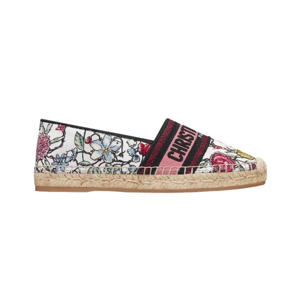 6 Christian Dior Granville Espadrille White Multicolor Embroidered Cotton