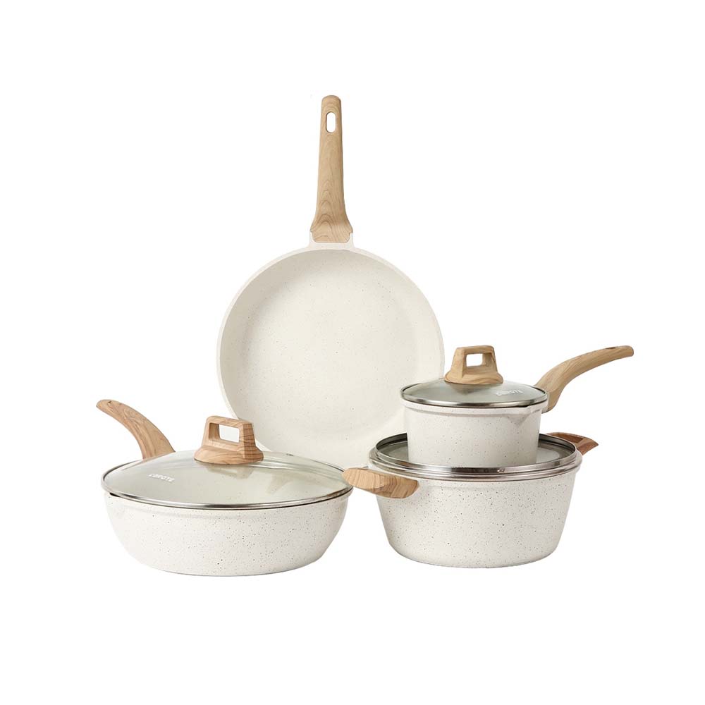 8 CAROTE Set Peralatan Masak Dapur Granit Putih