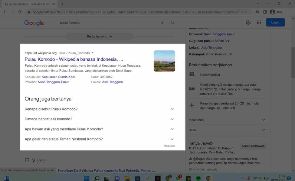 halaman pencarian google tentang pulau komodo