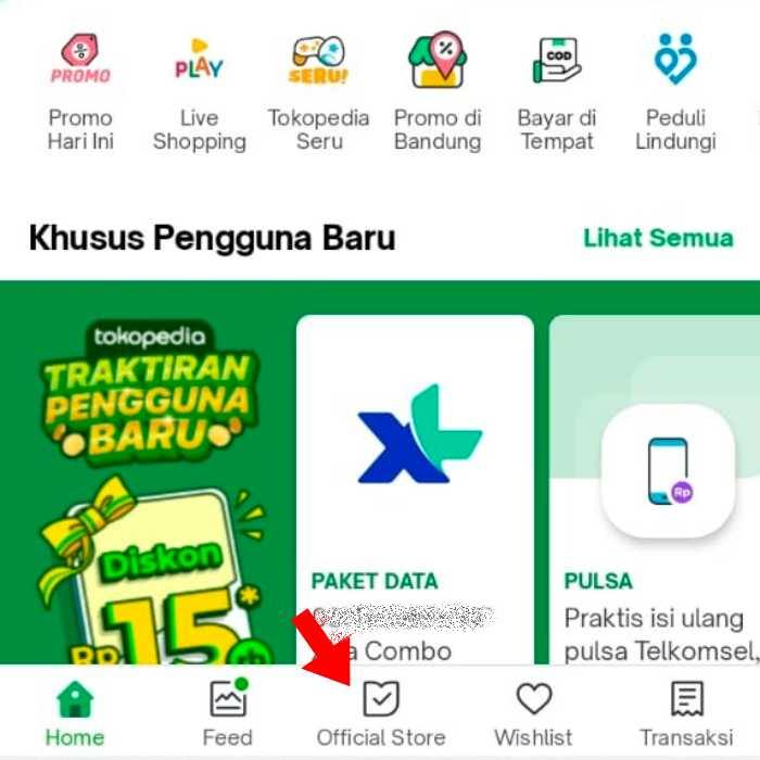 official store di bottom menu pada aplikasi tokopedia