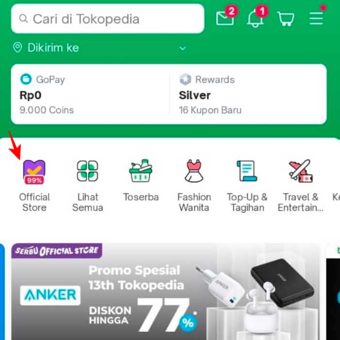 aplikasi tokopedia dan buka ikon official store