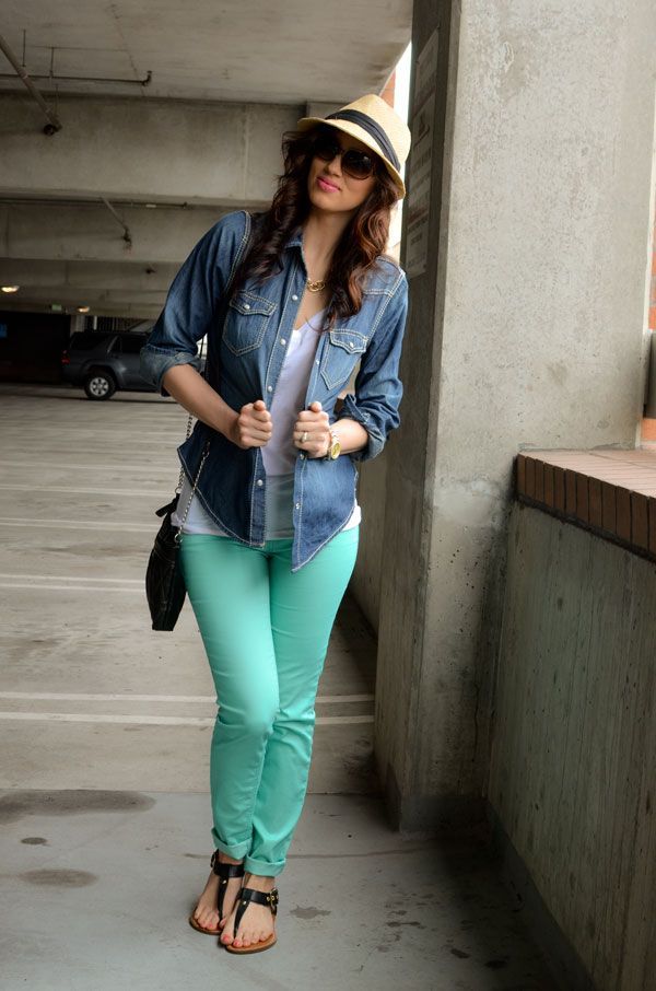 jaket jeans dengan celana mint
