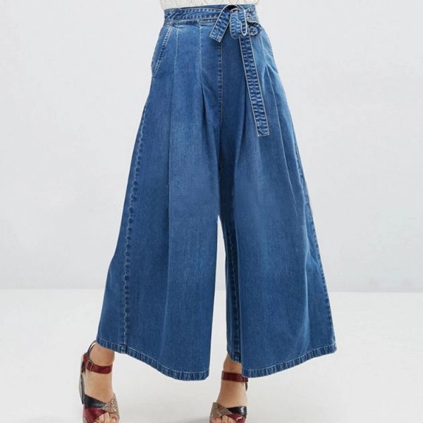 Celana Jeans Kulot Belt