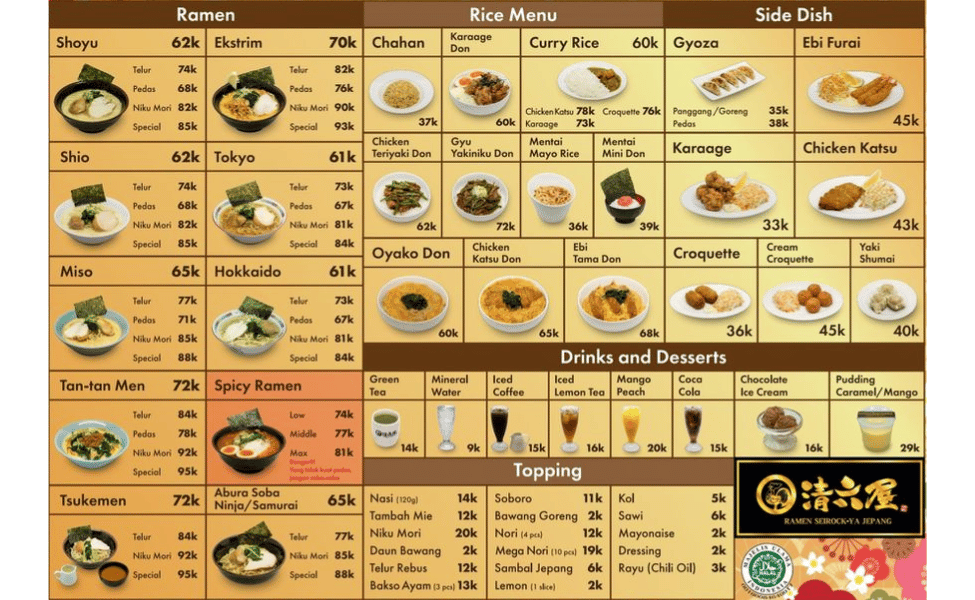 daftar menu seirock ya