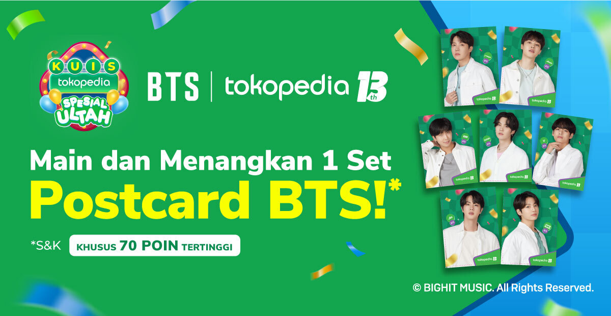 Main Kuis Tokopedia dan Menangkan Set Postcard BTS!