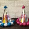 Gambar Topi ulang tahun happy birthday pom pom bentuk kerucut ada tali - Pink dari Ivoryshop Kota Bandung 1 Tokopedia