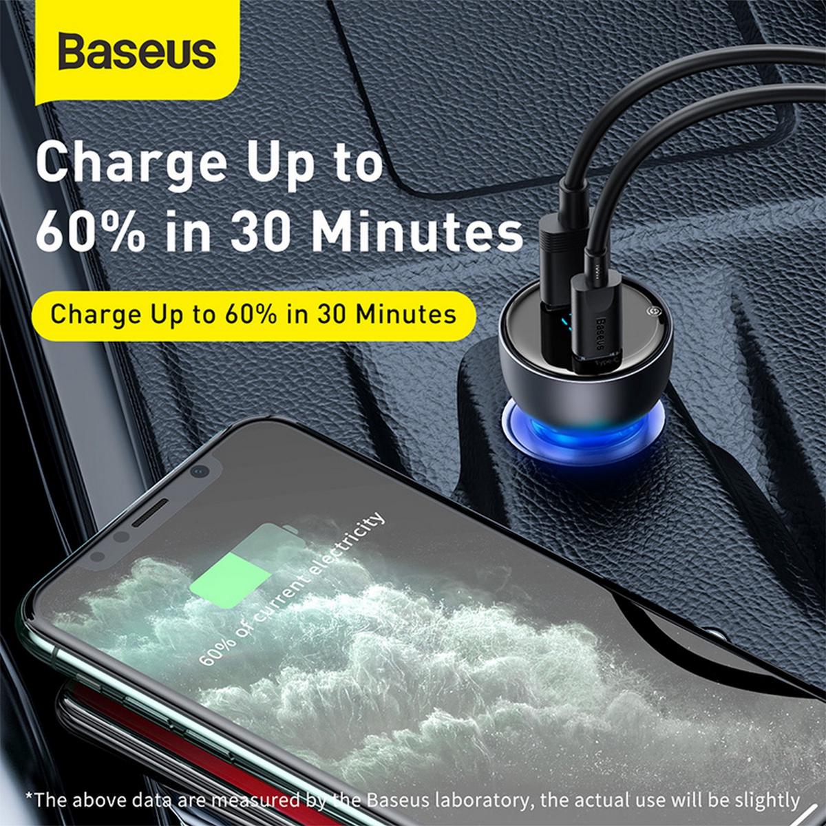 Promo BASEUS 65W CAR CHARGER MOBIL FAST CHARGING TYPE C PD+USB QUICK