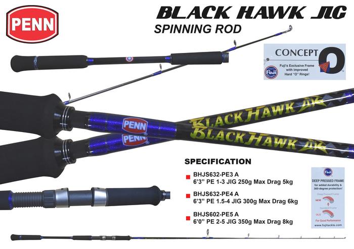PENNジギングBLACK HAWK BHJS602新品 PE5号 350g Jual Penn