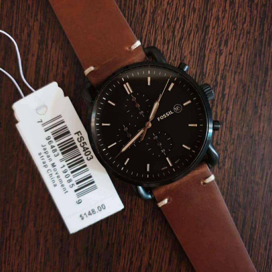 Jam Tangan Fossil Fs 5403 The Commuter Chronograph Brown Leather Watch