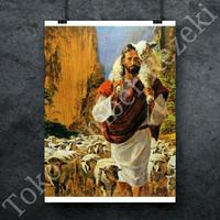 Poster Tuhan Yesus Kristus Gembala Domba Pajangan A4 Kanvas Wallpaper