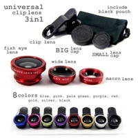 Fisheye 3in1 Jepit 3 Lensa Universal Wide Macro