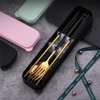 Set alat makan korea mewah / set sendok 3in1 stainless gold premium