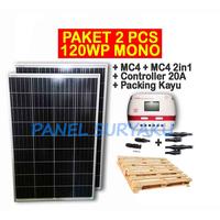 Paket 2 pcs Panel Surya 120Wp Mono + 1pcs Controller 20A + MC4 2in1