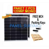 Paket 2pcs Panel Surya 120wp Mono + Packing Kayu + MC4