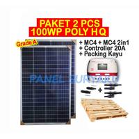 Paket 2 pcs Panel Surya 100Wp Poly + 1pcs Controller 20A + MC4 2in1