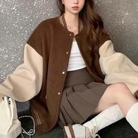 Outer Jacket Brown Varsity Jumper Casual Korean Style Basic HD