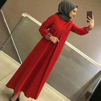 YURISKA- Gamis Baju Dress Busui Sleting Depan Warna Polos Merah Maroon