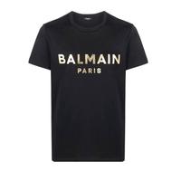 T Shirt Nera In Cotone Con Stampa Logo Balmain Oro da Donna - Balmain.com