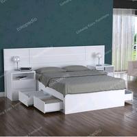 dipan kayu mahoni 160x200 dengan laci dan nakas full Duco putih