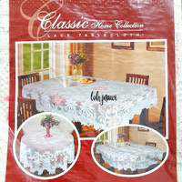 TAPLAK MEJA MAKAN 6 KURSI 150X230 CM BRUKAT RENDA ELEGAN IMPOR