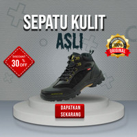Sepatu Boots Pria Kulit Asli Hitam Gunung Traveling Hiking Casual Original