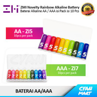 Baterai A2 A3 AA AAA ZMI Novelty Rainbow Alkaline Battery Pack 10 Pcs