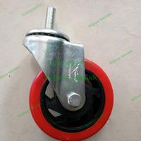 Roda Srew 4 inch Pu merah Jari jari drat m12 roda drat 12mm 4 inch pu