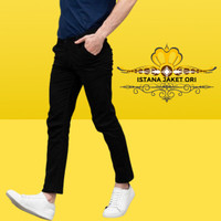 celana jeans panjang pria slimfit pensil bahan denim stretch hitam