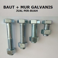 Perbuah Baut Mur Galvanis m 24 x 65 mm Kunci 36 Kepala Hexagonal