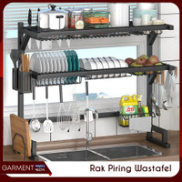 Rak Dapur Stainless Hitam 2 Tingkat Wastafel Piring Dapur Kuat Kokoh
