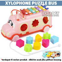 Mainan Edukasi Musik Anak Bayi Happy Bus Xylophone Puzzle Block Bentuk