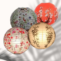 Lampion Gantung kertas print jepang china bambu daun 30cm