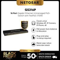 Netgear GS316P 16 Port Gigabit Unmanaged PoE + Switch with FlexPoE