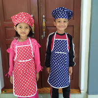 SATU SET CELEMEK ANAK MOTIF POLKADOT TOPI SEWARNA SENADA
