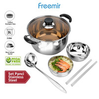 freemir Set 6 in 1 Panci Rebus Stainless Steel dengan Mangkuk Sendok