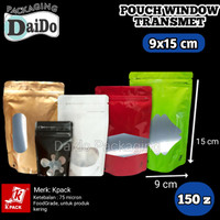 Standing pouch window transmet 9x15cm 150z kemasan kopi kpack kemasan