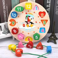 Mainan Edukasi Anak Bayi Puzzle Jam Kayu Geometri Belajar Angka Bentuk