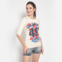 LGS - Kaos Wanita Warna Cream Motif Sablon LTS.555.T945.076.C-L/S