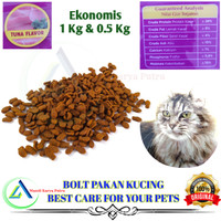 Pakan Kucing Bolt Kering Kemasan Ekonomis 1 Kg Dan 0.5 Kg Tuna Flavor