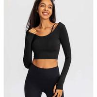 Women Long Sleeve Workout Fitness Crop Top Tight Sport Gym Yoga