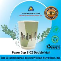 Gelas kertas / Paper Cup 8 OZ DOUBLE WALL bahan GLOSSY CUSTOM PRINTING