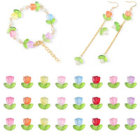 ISI 5 SETS 10PCS MANIK MOTE KACA TULIP BAHAN KERAJINAN TANGAN DIY CUTE