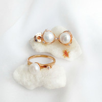Set Cincin dan Anting Mutiara Air Tawar