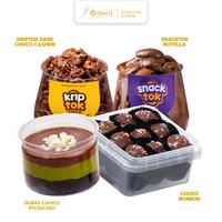 Dubai Choco Pistachio + Snacktok Full Cookies Nutella + Choco Bonbon + Kriptok Dark Choco Cashew