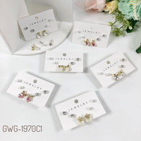 anting anting permata set 3 pasang 6 pcs 3sj rhodium titanium stainless  permata mutiara