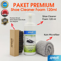 Paket premium Haruto shoe cleaner foam 120ml+sikat bulu kuda size reg