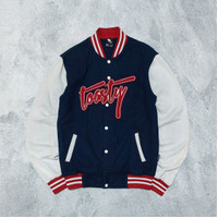 JAKET VINTAGE VARSITY BASEBALL BOMBER COLORBLOCK UNISEX PRIA WANITA
